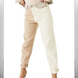 Missguided Riot Neutral Patched High Rise Mom Jean Size 6